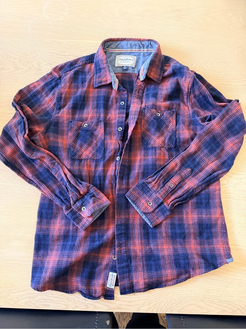 Men's Red & Navy Plaid Button-Up Shirt